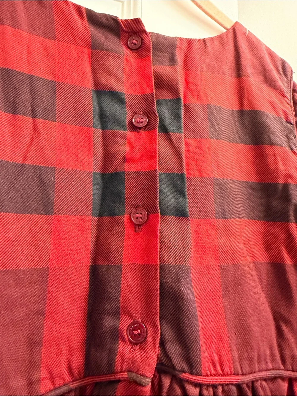 Girls Burberry Red Plaid Long Sleeve Holiday Dress